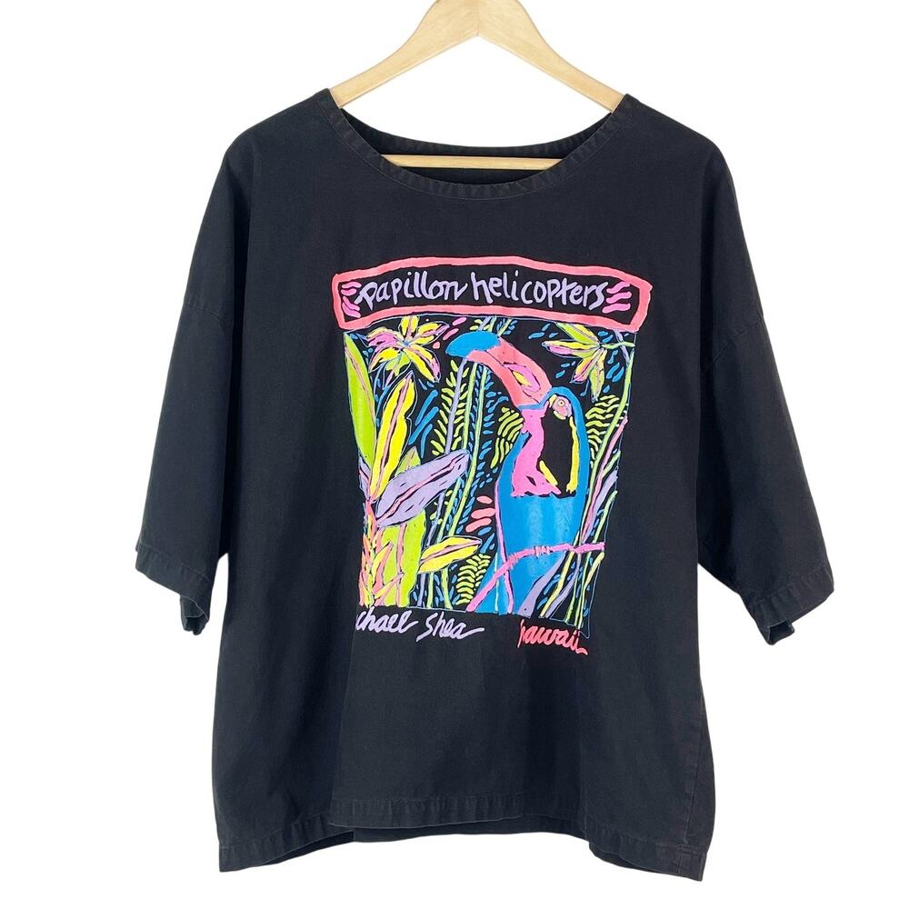 Vintage Michael Shea Hawaii Black Neon Graphic Cotton Shirt OSFA Unisex Aloha